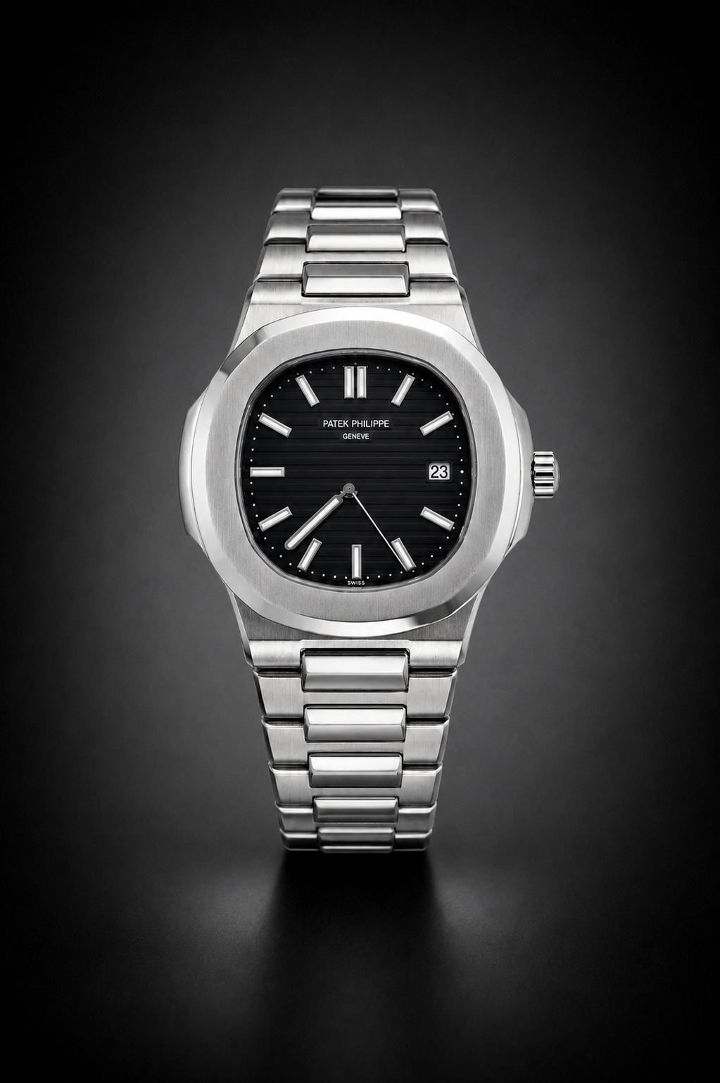 Patek Philippe Geneve luxury watch on stainless steel bracelet