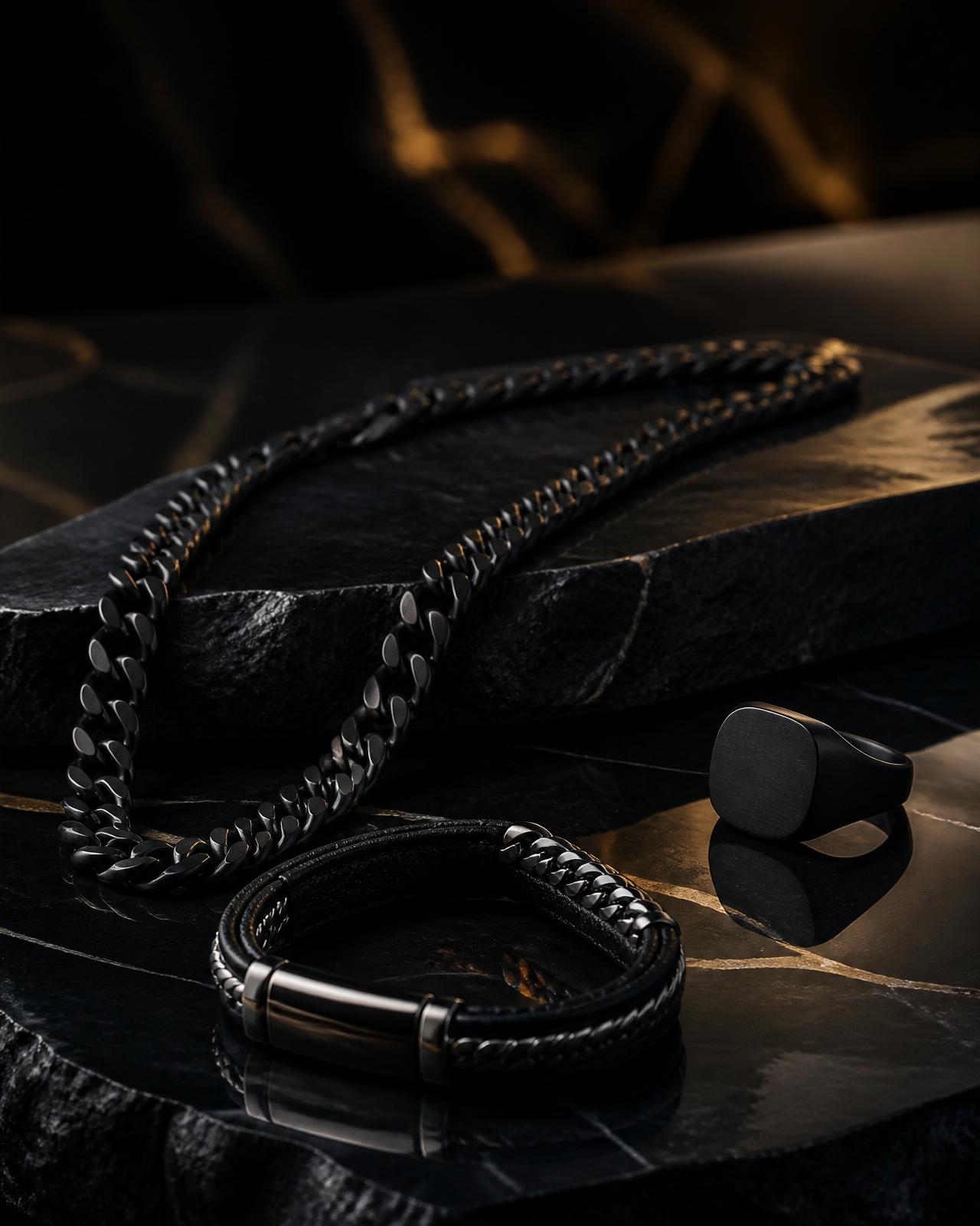 Aura Man premium men's accessories — chains, rings, bracelets and wrist cuffs